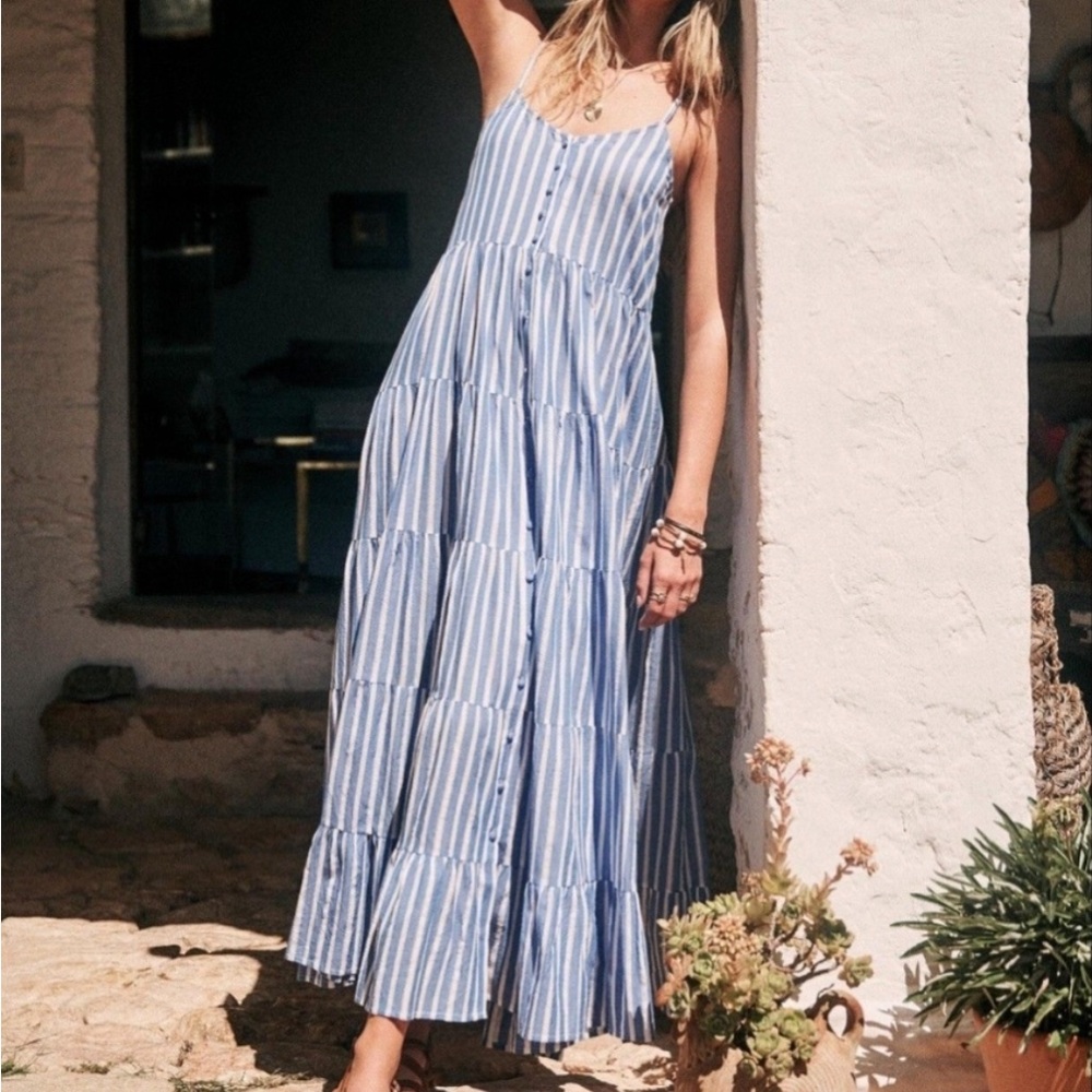 Sezane Blue and White Striped Dress